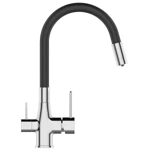 Black/Chrome Kitchen Tap Standing Sink Faucet Flexible Spout Underdeck Water Filter Set