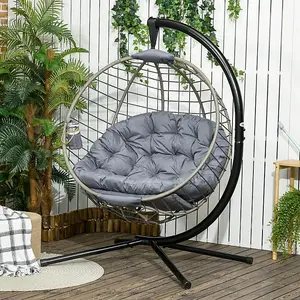 PE Rattan Swing Chair with Metal Stand & Thick Padded Cushion