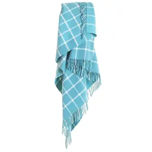 100% Pure New Wool Chequered Check Throw Blanket Made in Wales Blue