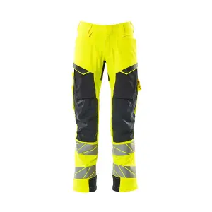 Mascot Accelerate Safe Trousers with Kneepad Pockets - Hi-Vis Yellow/Dark Navy   (35.5) (Leg Length - Regular)