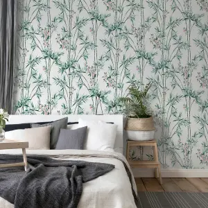 Arthouse Bamboo & Blossom White Wallpaper