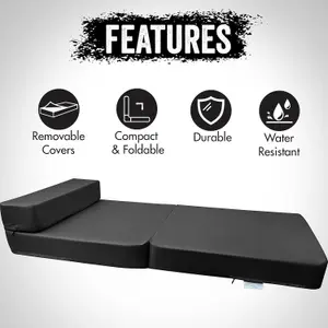 Fold Out Single Z Bed Futon Sofa Chair Mattress - Black