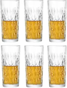 simpa 330ml Old Fashion Style Textured Design Hi-ball Drinking Glasses, Set of 6