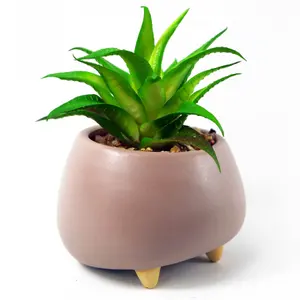 15cm Ceramic Pebble Pink Planter with Artificial Succulent Plant