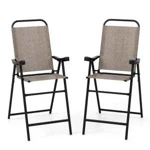 Costway 2Pcs Outdoor Bar Stool Chair Set Metal Frame High Top Garden Patio Folding Chair