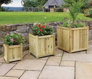 Zest Set of 3 Holywell Wooden Square Garden Planters Flowers