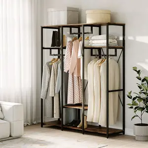 Large Freestanding Heavy Duty Garment Clothing Rack with Storage Shelves for Living Room Bedroom