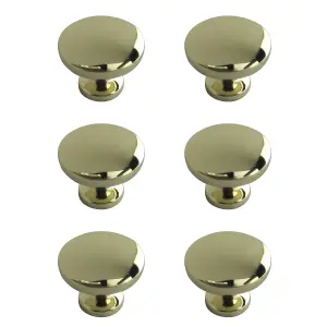 Zinc alloy Brass effect Round Furniture Knob (Dia)30mm, Pack of 6