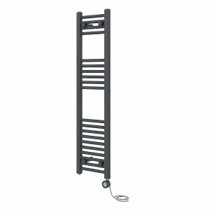 Rinse Bathrooms 600W Electric Thermostatic Heated Towel Rail Bathroom Radiators Straight with Timer - Anthracite - 1200x300mm