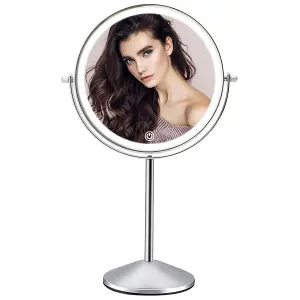 Fascinate Rechargeable 20cm Lighted Makeup Mirror with 3 Colour Lights, 1x/10x Magnification, Touch Dimming, 360 degrees Rotation