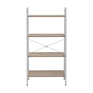 Interiors By Premier Four Tier Natural Oak Veneer Ladder Shelf Unit, Functional Industrial Narrow Shelf, Versatile Tall Cupboard