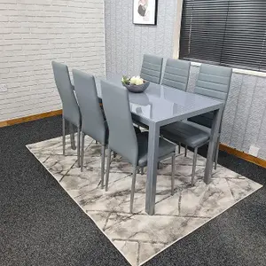 Glass Dining Table and 6 Chairs Dining Table and Chairs set 6 Grey Table with 6 Grey Leather Chairs Furniture Kosy Koala