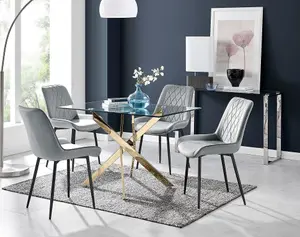 Furniturebox UK Leonardo 4 Gold Dining Table and 4 Grey Pesaro Black Leg Chairs