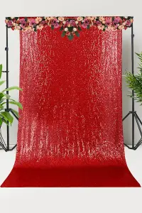 Neel Blue Shiny Fabric Sequin Backdrop Glitter Curtain, Red - 4ft x 9ft