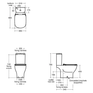 Ideal Standard Tesi White Slim Close-coupled Toilet set with Soft close seat & Close coupled cistern