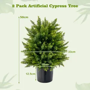 Costway Set of 2 50cm Artificial Cedar Topiary Ball Tree Faux Shrub Brush Potted Tree