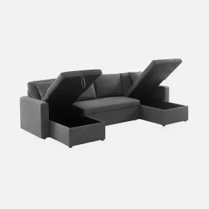 sweeek. 4-seater panoramic sofa bed in fabric Urban Charcoal Grey 281x142x86 cm