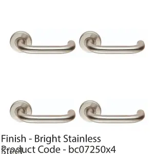 4 PACK - Pair 19mm Round Bar Safety Handle On Round Rose Concealed Fix 201 Bright Steel