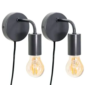 ValueLights Jordy Pair of - Plug in Colour Pop Charcoal Grey Easy Fit Wall Lights - Bulbs included