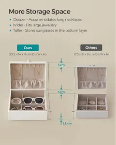 SONGMICS Jewelry Organizer, Double-layer Jewelry Box with Handle, Detachable Jewelry Tray, Jewelry Storage, Modern, White