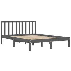 Berkfield Bed Frame Grey Solid Wood Pine 135x190 cm 4FT6 Double