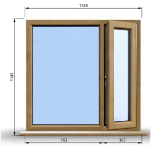 1145mm (W) x 1145mm (H) Wooden Stormproof Window - 1/3 Right Opening Window - Toughened Safety Glass