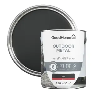 GoodHome Outdoor Black Gloss Exterior Metal paint, 2.5L Tin