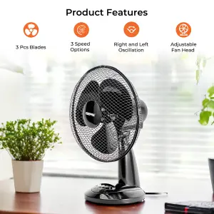 Geepas 12-Inch Portable Table Fan Desktop Cooling Fan for Desk Home or Office 40W