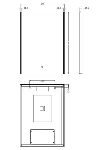 Minimalist Rectangular LED Illuminated Touch Sensor Mirror with Demister, 700mm x 500mm - Chrome