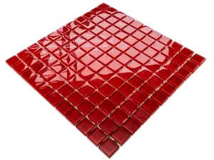 Glass mosaic on mesh for bathroom or kitchen 300mm x 300mm - Pure red