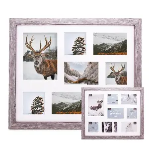 Kenro Harmony Woodland Silver Grey Rustic Wood Effect Collage Photo Frame for 8 Photos, Overall size: 40x50cm - HW4045GY