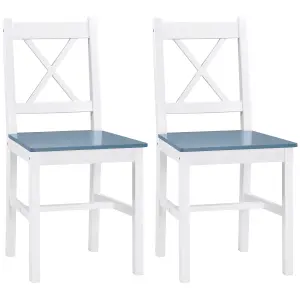 HOMCOM Dining Chairs Set of 2, Pine Wood Frame, Cross Back for Kitchen White