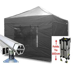 3m x 3m Compact 40 Instant Shelter Pop Up Gazebos Frame, Canopy & Sides - Black