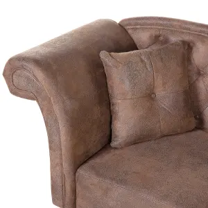 Left Hand Chaise Lounge Faux Suede Brown LATTES