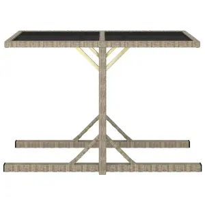 Berkfield Garden Table Beige 110x53x72 cm Glass and Poly Rattan