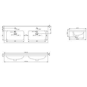 GoodHome Kentia Double Matt White Rectangular Vanity Basin (W)120.6cm