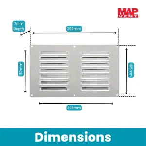 Metal Louvre Air Vent Cover, Suitable for Venting Gas Appliances Internal External Wall, for Openings 9 x 6" (229 x 152mm), Chrome