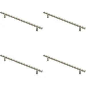 4x Round T Bar Cabinet Pull Handle 284 x 12mm 224mm Fixing Centres Satin Nickel