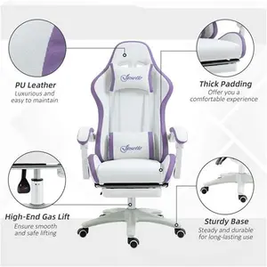 Vinsetto Gaming Chair, Recliner With PU Leather, 360 Swivel, Footrest & Lumbar Support, Purple | Aosom UK