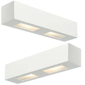 2 PACK Dimmable Twin Wall Light Primed White (ready to paint) Box Down Lamp