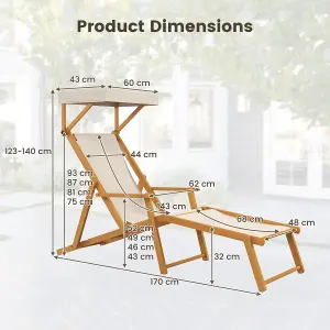 COSTWAY Foldable Beach Lounge Chair Outdoor Camping Chair with Adjustable Canopy