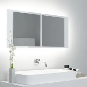 Berkfield LED Bathroom Mirror Cabinet High Gloss White 100x12x45cm