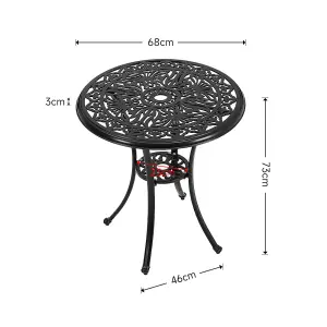 Black Round Cast Aluminum Outdoor Patio Bistro Dining Table with Umbrella Hole