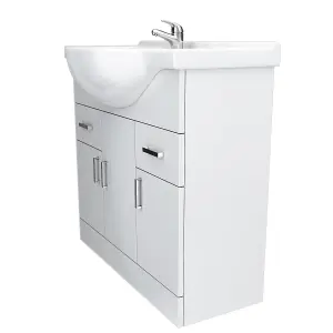 Nes Home 850mm Floorstanding 3 Door Basin Vanity Unit White