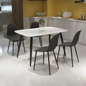 Core Products Aspen White 120cm Rectangular Dining Table with 4 Black Plastic Curve Design Chairs