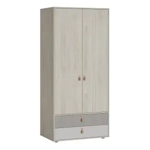 Denim 2 Door 2 Drawer Wardrobe in Light Walnut, Grey Fabric Effect and Cashmere