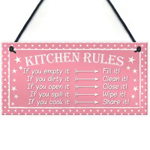 Red Ocean Funny Kitchen Rules Polka Dot Funny Home Decorative Hanging Plaque Friendship Gift Wall Sign