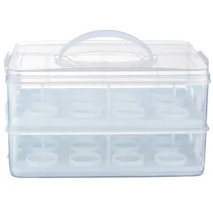 VonShef Cupcake Carrier with Handle, 24 Muffin Stackable Cake Caddy, 2 Tier Bake Holder w/Snap & Stack Design, Plastic Carry Box