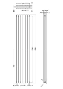 Square Vertical Double Panel Radiator - 1800mm x 354mm - 3641 BTU - Satin White