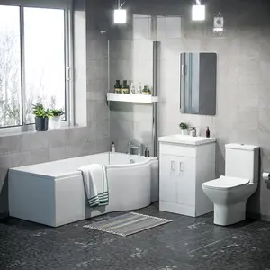 Nes Home P-Shaped RH Bath 500mm Floor Vanity Unit & Close Coupled Toilet Suite